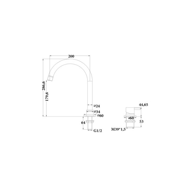 HOB MOUNTED BASIN MIXER WITH ROUND SPOUT [MUSA-05]