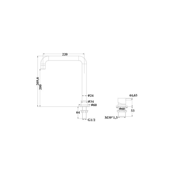 HOB MOUNTED BASIN MIXER WITH SQUARE SPOUT [MUSA-06]