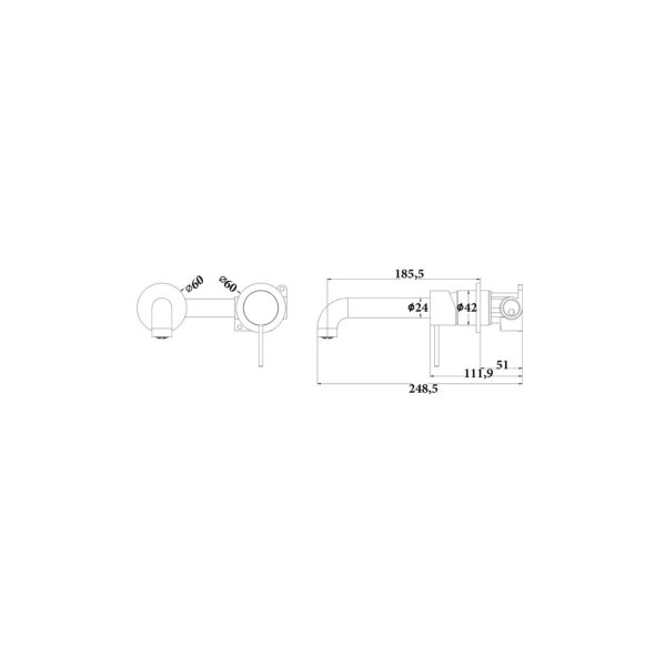 WALL BASIN/BATH MIXER WITH SEPARATE SPOUT [MUSA-08]