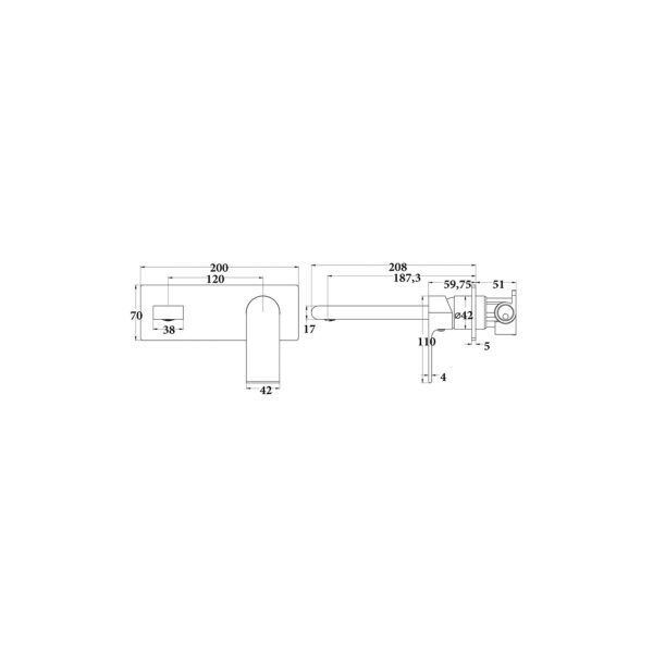 WALL BASIN/BATH MIXER WITH SPOUT [LUME-04]