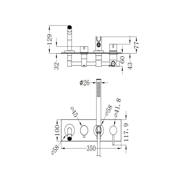 WALL MOUNT BATH MIXER WITH HANDSHOWER [MUSA-18]
