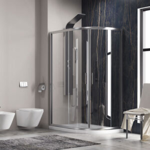 Kabinë dushi asimetrike gjysmërrethore Flora 650 Cromo me kristal transparent Nano 6 mm