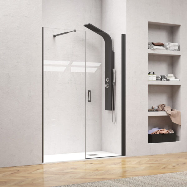 Kabinë dushi Nero 6 Porta 1550x2000 Nero mur më mur me kristal transparent 6 mm