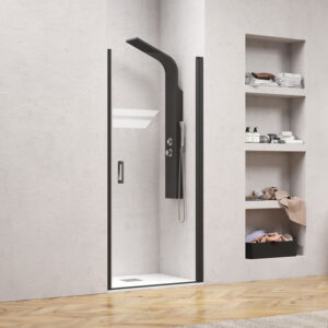 Kabinë dushi Nero Pivot Porta 850x2000 Nero mur më mur me kristal transparent 6 mm