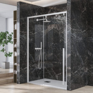 Kabinë dushi Santorini 400(NNI6121) 1300x2000 Bianco mur më mur me kristal transparent Nano 8 mm