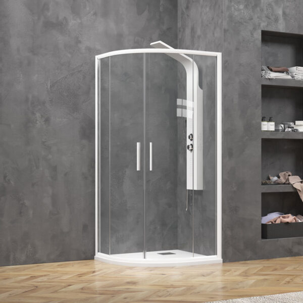 Kabinë dushi gjysmërrethore EFE 200 800x800x1900 Bianco Opaco me kristal transparent Nano 5 mm