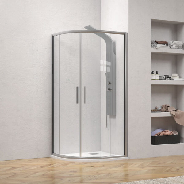 Kabinë dushi gjysmërrethore EFE 200 Argento Opaco me kristal transparent Nano 5 mm