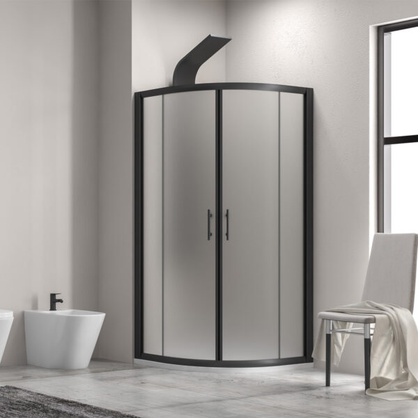 Kabinë dushi gjysmërrethore Flora 200 Nero me kristal akulli Nano 6 mm Kabinë dushi gjysmërrethore Flora 200 Nero me kristal akulli Nano 6 mm