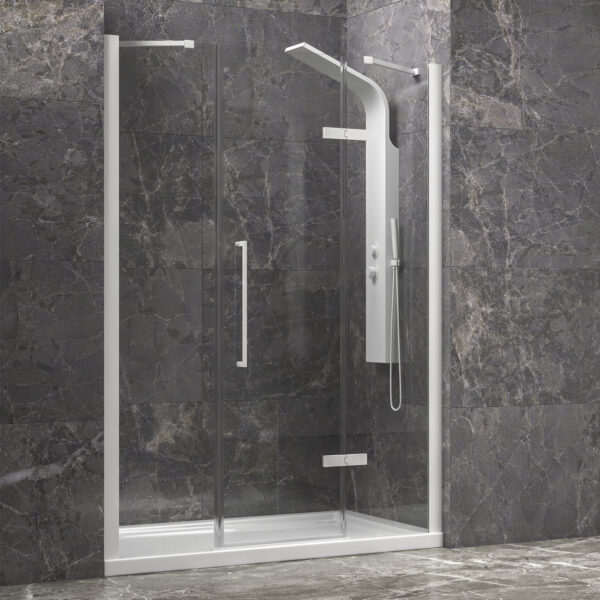 Kabinë dushi mur më mur Bianco Tinos 600 1400x2000 me kristal transparent Nano 8 mm (36 Fisso)