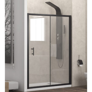 Kabinë dushi mur më mur Flora 500 S-10A 100x190 Nero me kristal transparent Nano 6 mm