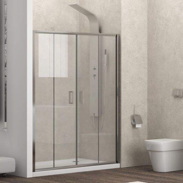 Kabinë dushi mur më mur Flora 600 e re 160x180 Cromo me kristal transparent 5.5 mm