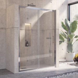 Kabinë dushi mur më mur Inox 400 Cromo me kristal transparent 8 mm