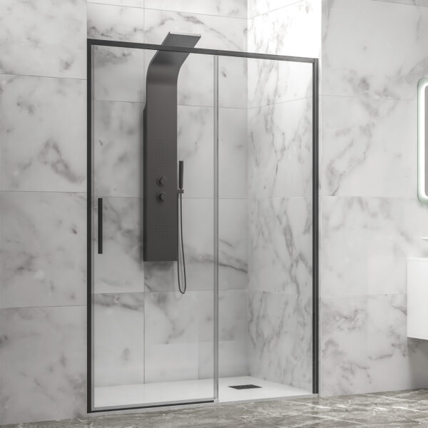 Kabinë dushi mur më mur Lea 400 OBT3810B 1300x2000 Nero me kristal transparent Nano 6 mm