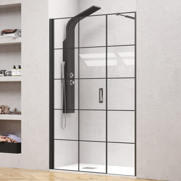 Kabinë dushi mur më mur Nero 5 Porta 1240x2000 me kornizë kristali Nano 6 mm (Stadey 40)