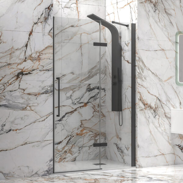 Kabinë dushi mur më mur Nero Tinos 400 1300x2000 me kristal transparent Nano 8 mm