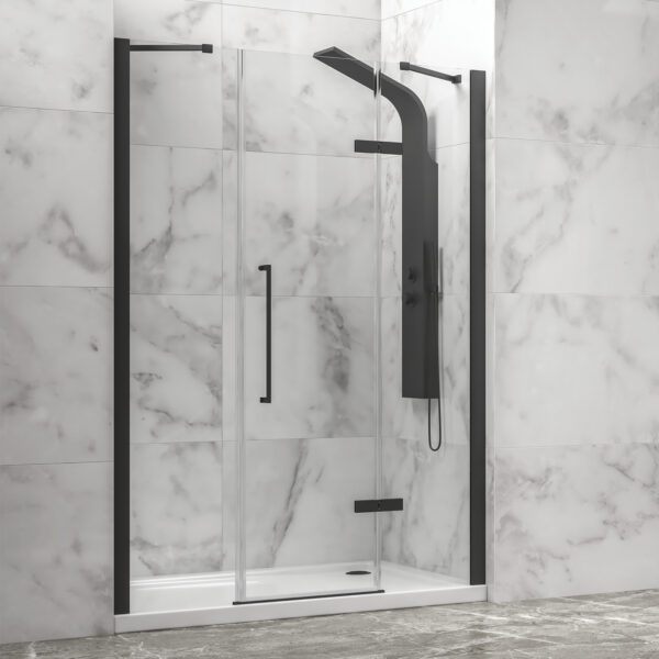 Kabinë dushi mur më mur Nero Tinos 600 1700x2000 me kristal transparent Nano 8 mm (26 Fisso)