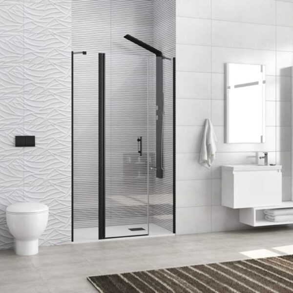 Kabinë dushi mur më mur Panex 600 Alto 1300x2000 Nero me kristal transparent 6 mm (30 i qëndrueshëm)