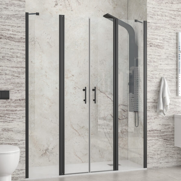 Kabinë dushi mur më mur Panex 700 1550x2000 Nero me kristal transparent 6 mm