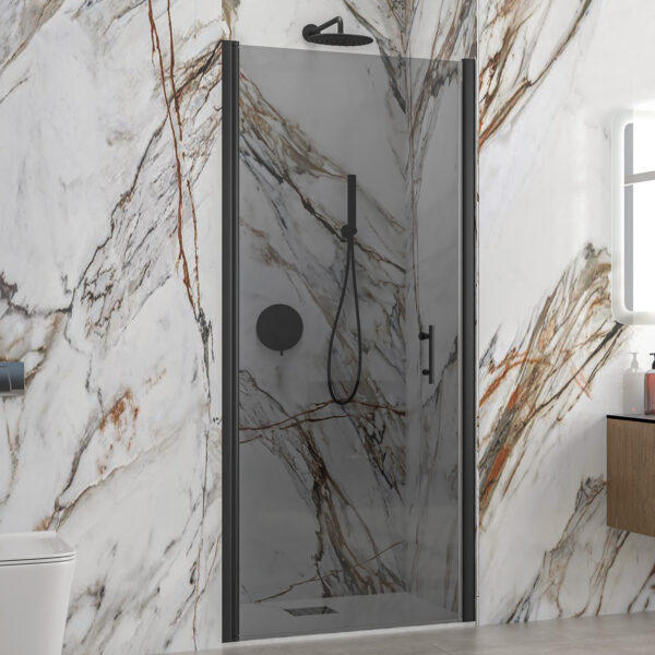 Kabinë dushi mur më mur S-28 Alto Porta 750x2000 Nero me kristal tymi 6 mm