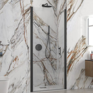 Kabinë dushi mur më mur S-28 Alto Porta 750x2000 Nero me kristal transparent 6 mm