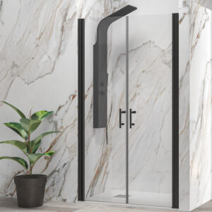 Kabinë dushi mur më mur S-28 Alto Sallon 700-750x2000 Nero me kristal transparent 6 mm (S-28A2-2)