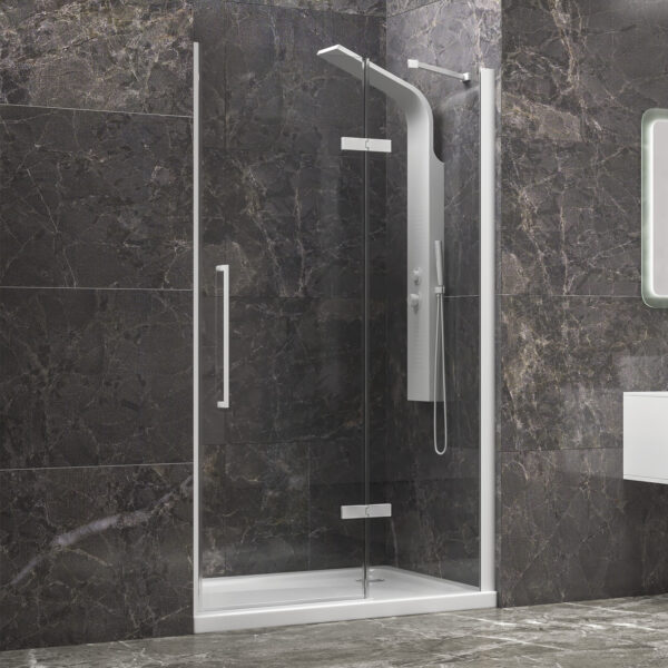 Kabinë dushi mur më mur Tinos 400 1200x2000 Bianco me kristal transparent Nano 8 mm Kabinë dushi mur më mur Tinos 400 1200x2000 Bianco me kristal transparent Nano 8 mm