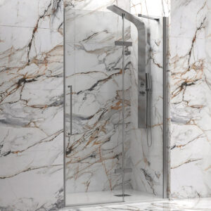 Kabinë dushi mur më mur Tinos 400 900x2000 prej inox të lëmuar me kristal transparent Nano 8 mm