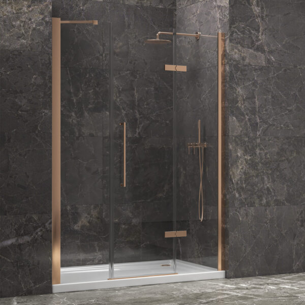 Kabinë dushi mur më mur Tinos 600 1400x2000 Rose Gold me kristal transparent Nano 8 mm (36 Fisso) Kabinë dushi mur më mur Tinos 600 1400x2000 Rose Gold me kristal transparent Nano 8 mm (36 Fisso)