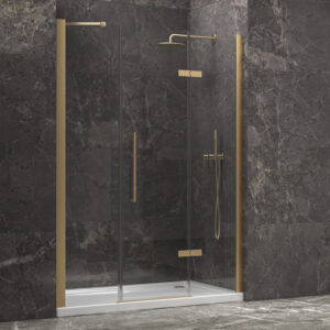 Kabinë dushi mur më mur Tinos 600 1600x2000 Oro me kristal transparent Nano 8 mm (26 Fisso)