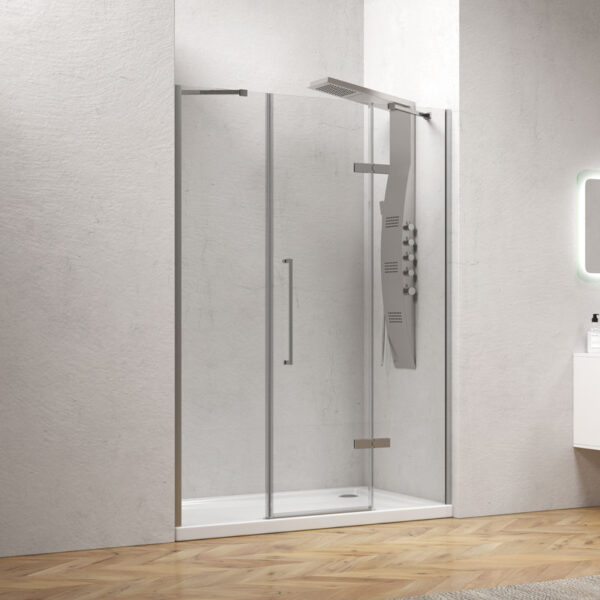 Kabinë dushi mur më mur Tinos 600 1800x2000 Cromo me kristal transparent Nano 8 mm (36 Fisso)