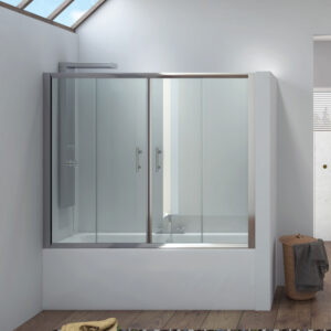 Vaskë dushi mur më mur Flora 300 190x148 Cromo me kristal transparent 6 mm (S-1052)