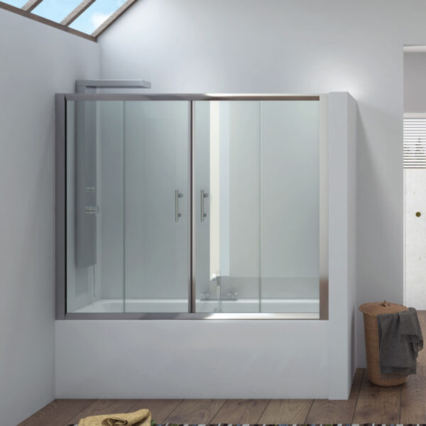 Vaskë dushi mur më mur Flora 300 Cromo me kristal transparent 6 mm